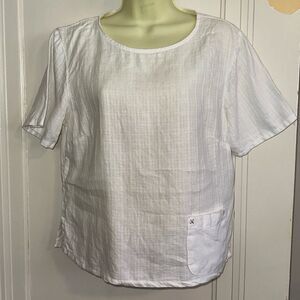 Vintage Russ Behrens white linen short sleeve short sleeve blouse‎
